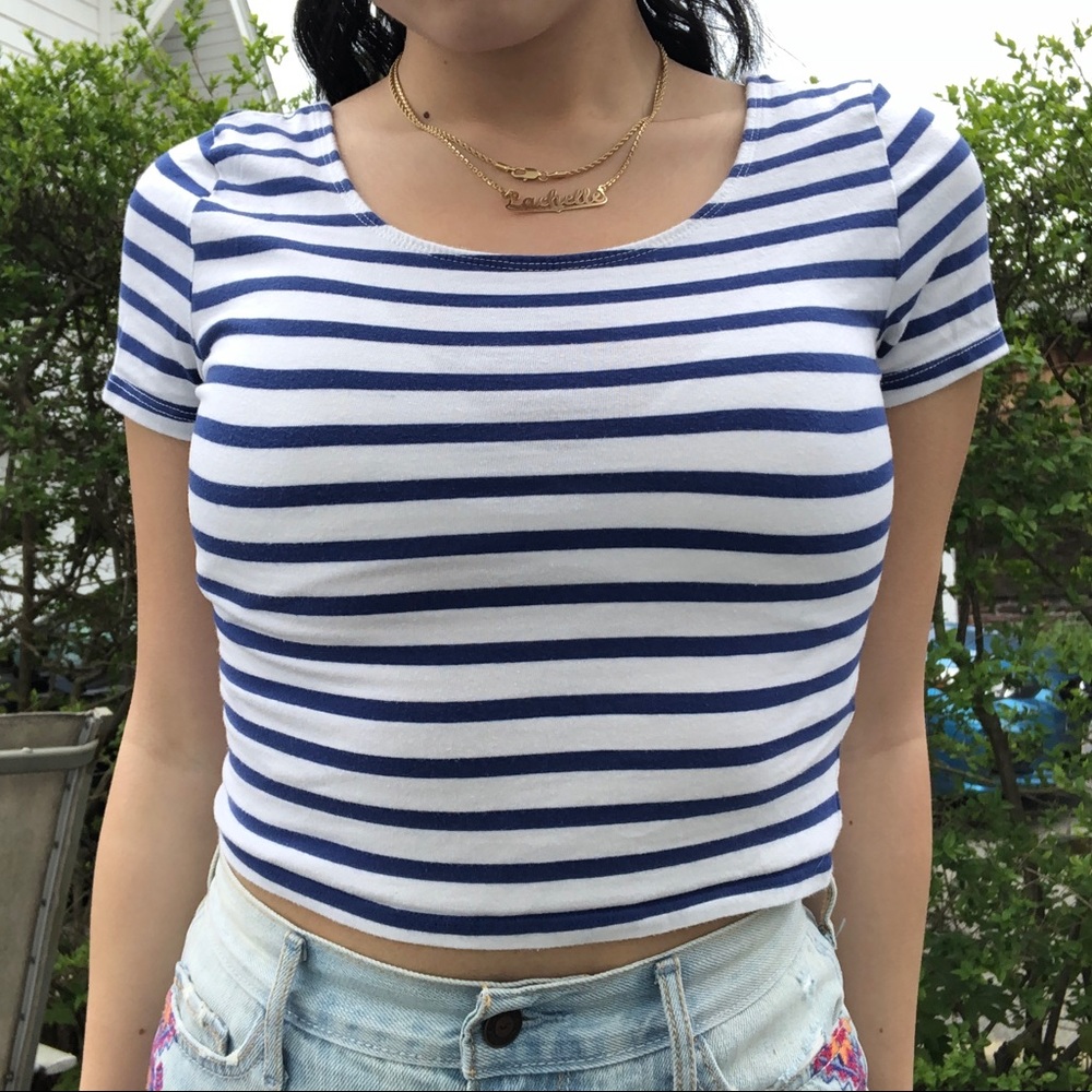 H&M Divided Blue & White Striped Crop Top